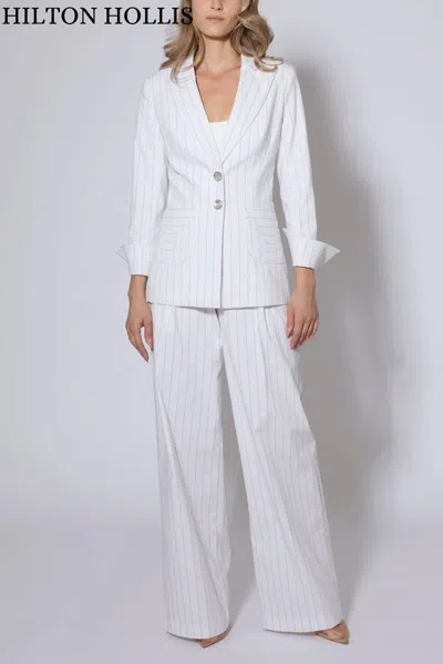 Hilton Hollis Boucle Stripe Cotton Jacket In White/stone