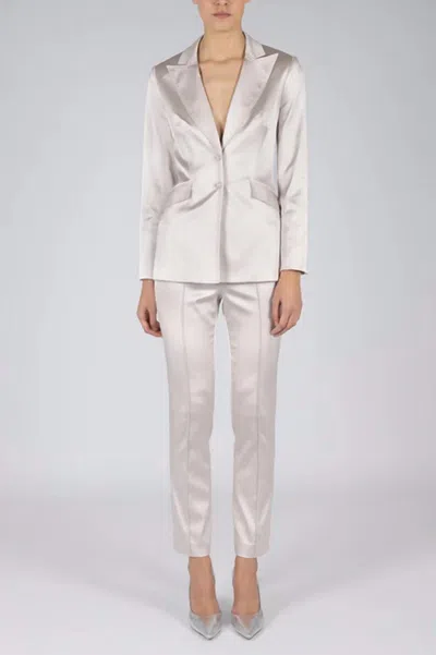 Hilton Hollis Embossed Stretch Satin Pant In Frost In Neutral