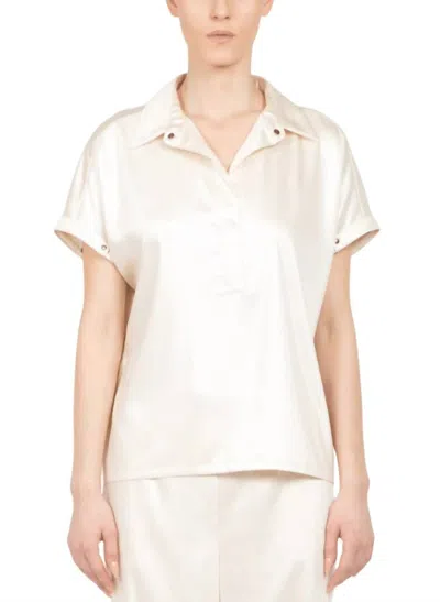 Hilton Hollis Textured Satin Top In Crème In Beige