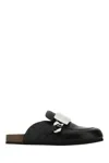 Him Co Black Leather Slippers In Black