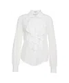 Himon's Tulle-trimmed Blouse With Classic Collar And Tailored Fit In White