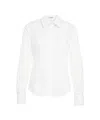 Himon's Tulle-trimmed Blouse With Classic Collar And Tailored Fit In White
