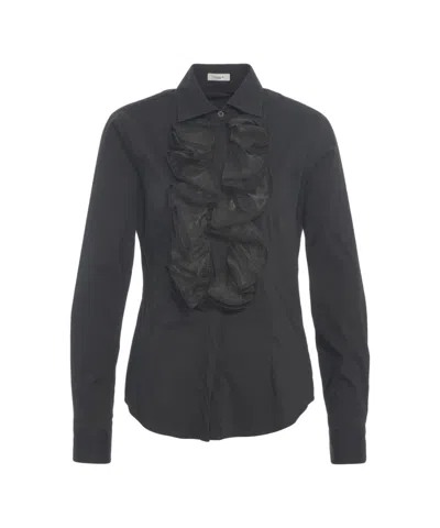 Himon's Fitted Black Blouse With Ruffle Details