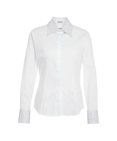 Himon's Fitted White Blouse With Rhinestone-embellished Cuffs