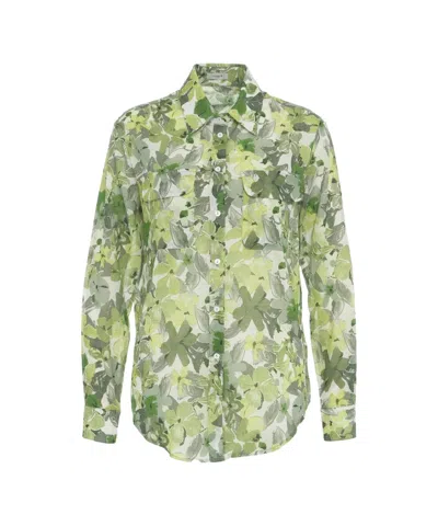 Himon's Himons Floral Patterned Cotton Blouse With Rounded Hem