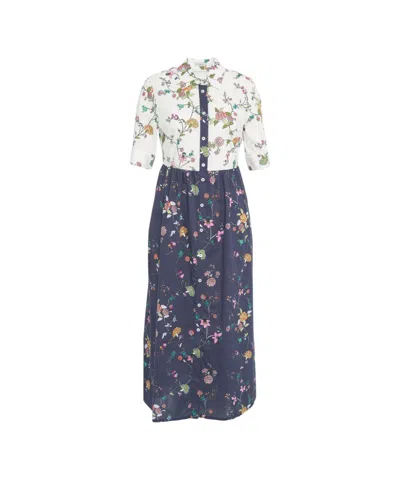 Himon's Himons Floral Print Chemisier Dress With Relaxed Fit In Blue