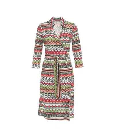 Himon's Himons Geometric Pattern Wrap Dress With Shirt-collar