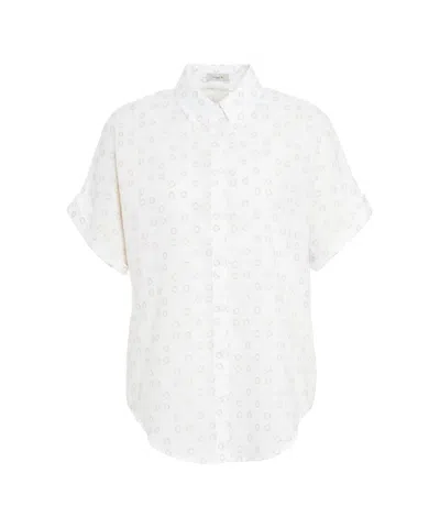 Himon's Himons Intricately Embroidered White Blouse With Rounded Hem In Gray