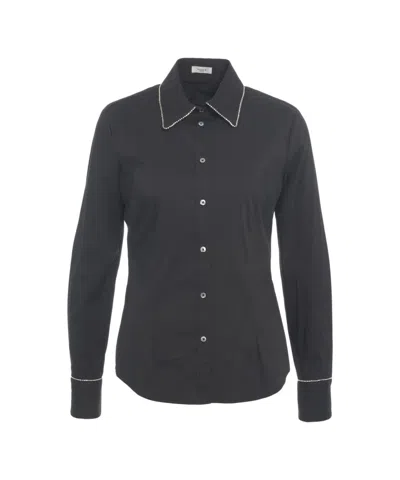 Himon's Long-sleeve Blouse With Rhinestone Embellishments And Tailored Fit In Gray