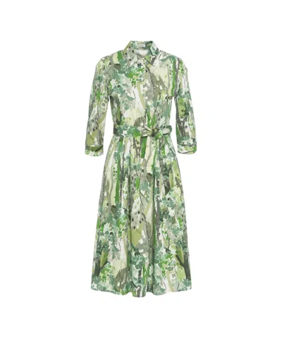 Himon's Himons Midi Dress With Print And Waist Belt In Multi