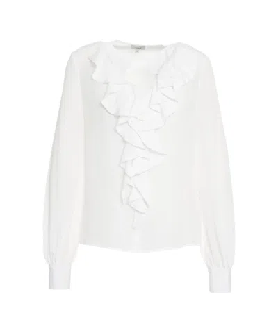 Himon's Ruffled Detail Blouse In Lightweight Fabric In White