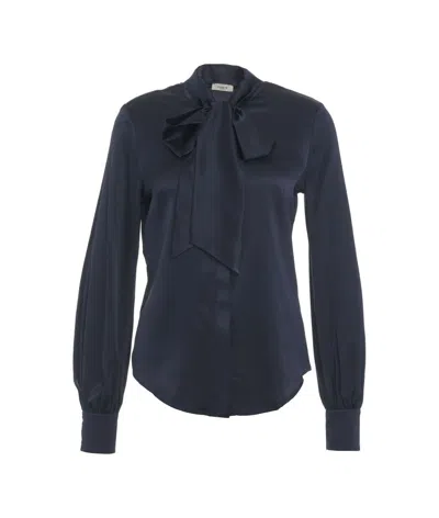 Himon's Silk Blouse With Scarf Tie Collar In Blue