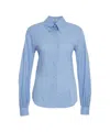 Himon's Slim-fit Striped Blouse With Button-down Collar In Blue
