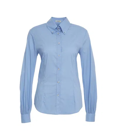 Himon's Slim-fit Striped Blouse With Button-down Collar In Blue