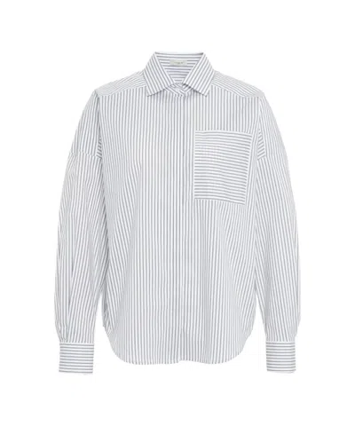 Himon's Striped Blouse With Traditional Collar In White