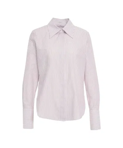 Himon's Vertical Striped Long Sleeve Shirt With Classic Collar In White