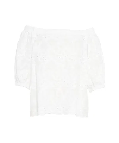 Himon's Himons White Blouse With Embroideries And Wavy Hem