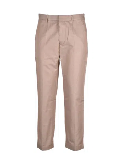 Hindustrie Beige Cotton Linen Trousers In Brown