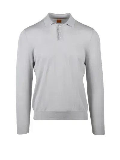 Hindustrie Knit Polo With Classic Collar And Three-button Placket In Gray