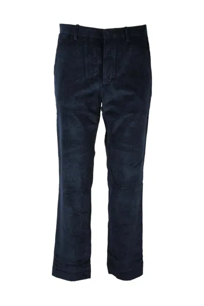 Hindustrie Straight-leg Corduroy Trousers With Classic Waistband In Blue