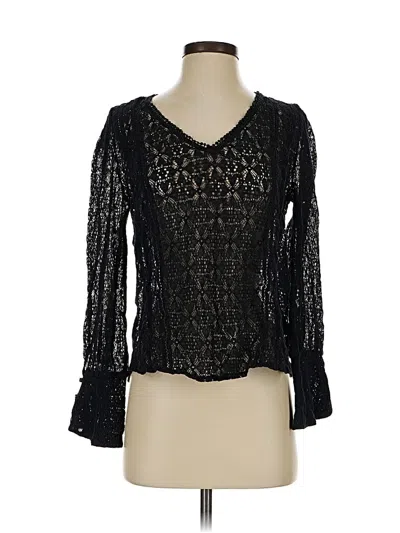 Pre-owned Hinge Long Sleeve Blouse In Black