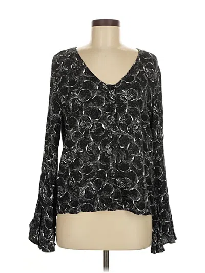 Pre-owned Hinge Long Sleeve Blouse In Black