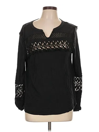 Pre-owned Hinge Long Sleeve Blouse In Black