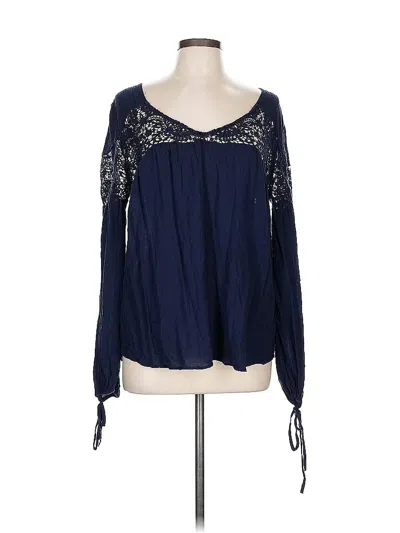 Pre-owned Hinge Long Sleeve Blouse In Blue