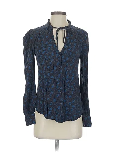 Pre-owned Hinge Long Sleeve Blouse In Blue