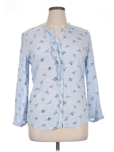 Pre-owned Hinge Long Sleeve Blouse In Blue