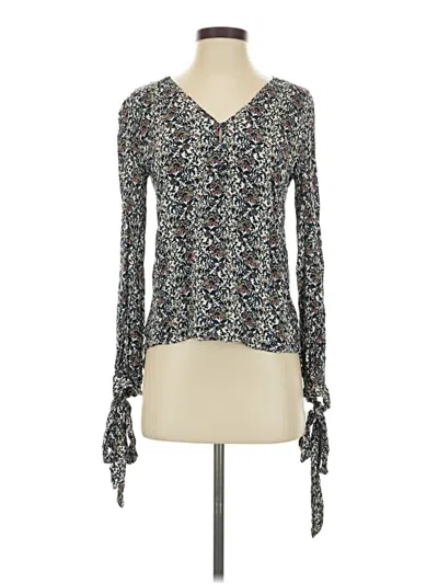 Pre-owned Hinge Long Sleeve Blouse In Blue