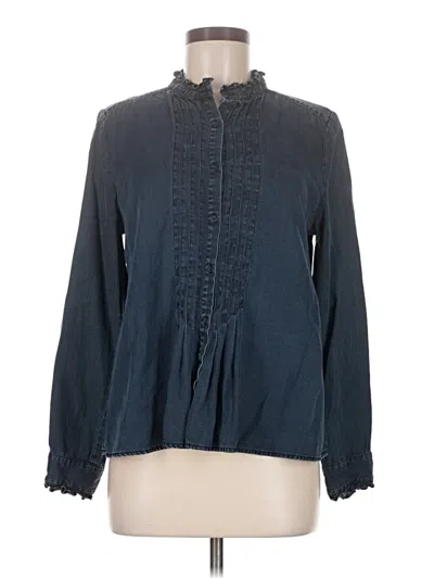 Pre-owned Hinge Long Sleeve Blouse In Blue