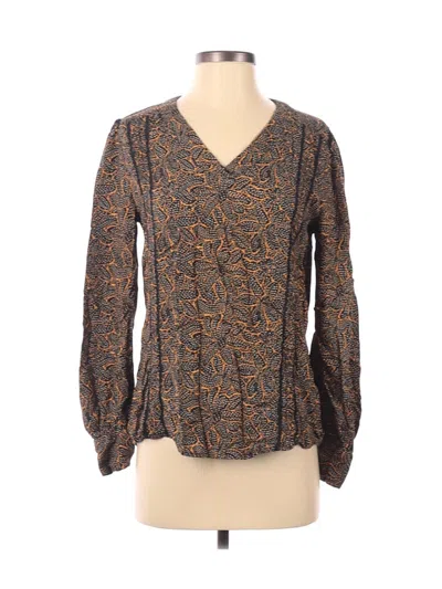 Pre-owned Hinge Long Sleeve Blouse In Brown