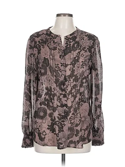 Pre-owned Hinge Long Sleeve Blouse In Brown