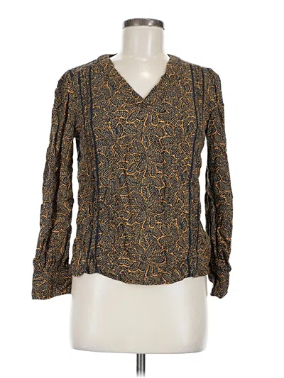 Pre-owned Hinge Long Sleeve Blouse In Brown