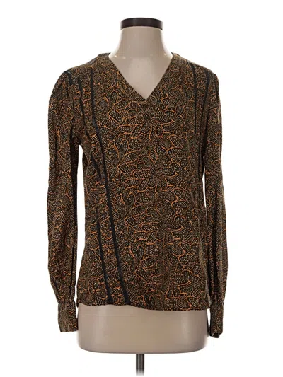 Pre-owned Hinge Long Sleeve Blouse In Brown