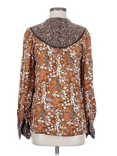 Pre-owned Hinge Long Sleeve Blouse In Brown