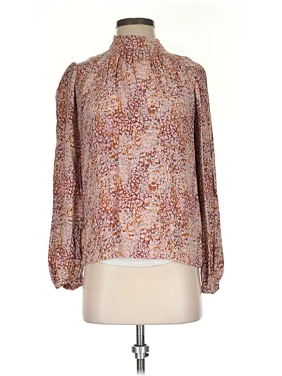 Pre-owned Hinge Long Sleeve Blouse In Brown