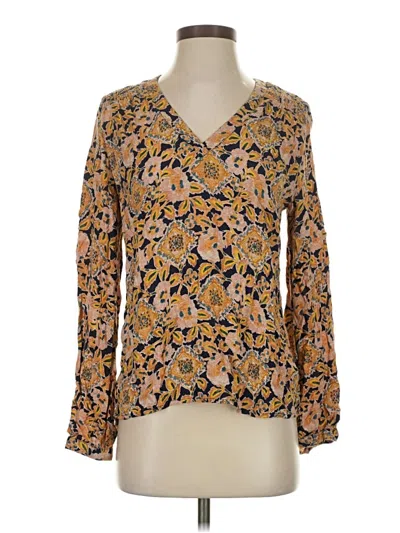 Pre-owned Hinge Long Sleeve Blouse In Gold