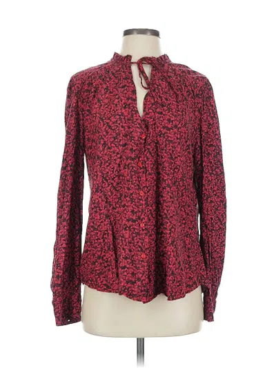 Pre-owned Hinge Long Sleeve Blouse In Red
