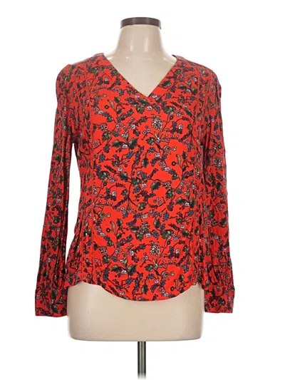 Pre-owned Hinge Long Sleeve Blouse In Red