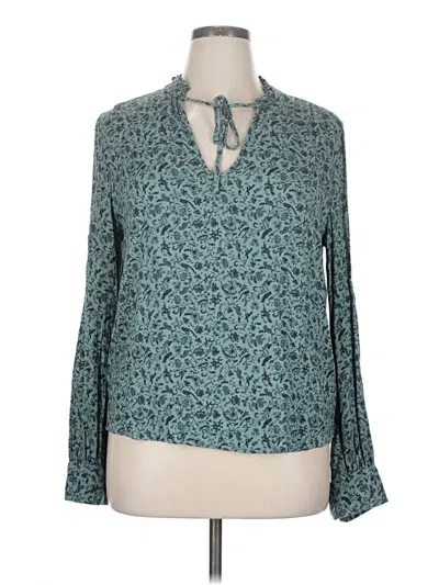 Pre-owned Hinge Long Sleeve Blouse In Teal