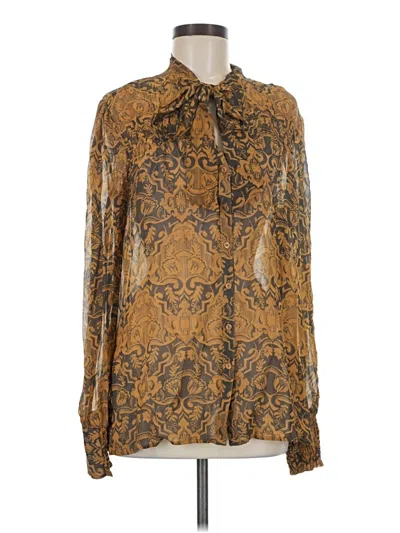 Pre-owned Hinge Long Sleeve Silk Top Gold High Neck Tops