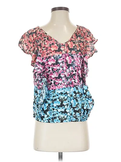 Pre-owned Hinge Short Sleeve Blouse In Blue
