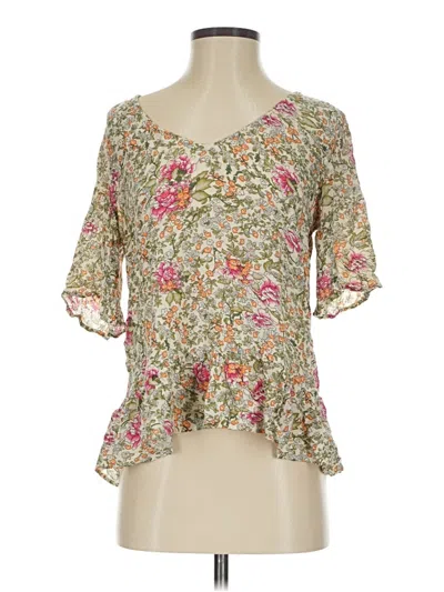 Pre-owned Hinge Short Sleeve Blouse In Green