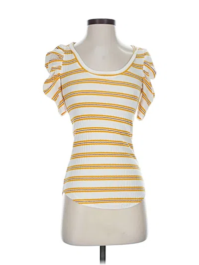 Pre-owned Hinge Short Sleeve Top Yellow Sweetheart Neckline Tops