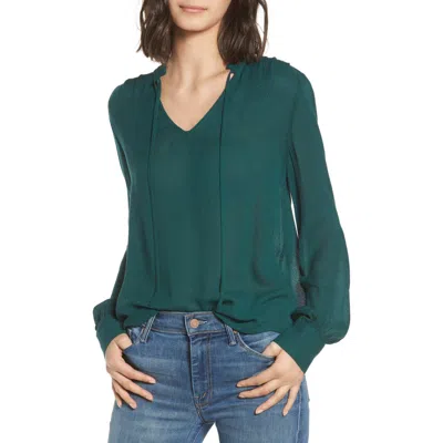 Hinge Tie Neck Ruffle Blouse In Green