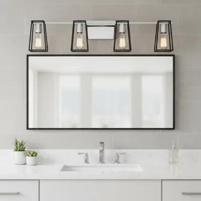 Hinkley 4-light Open Cage Bath Vanity Fixture In Chrome,satin Black