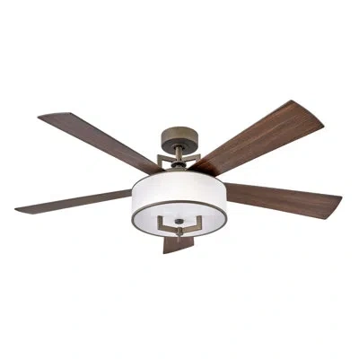 Hinkley 56" Hampton 5 - Blade Led Standard Ceiling Fan With Wall Control And Light Kit Included In Metallic Matte Bronze,walnut