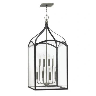 Hinkley 8-light Two-tier Open Frame Foyer Chain-hung Rectangle Chandelier In Aged Zinc